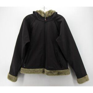 Marmot Jacket Large Softshell Coat Hoodie Full Zip Fux Fur Trim